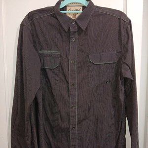 COASTAL MEN'S LONG SLEEVE SHIRT - DEEP BROWN & GRAY - MEN'S SIZE LARGE
